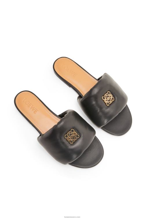 negro Chanclas acolchadas con anagrama de piel de cordero Loewe R8J8Z685 mujer