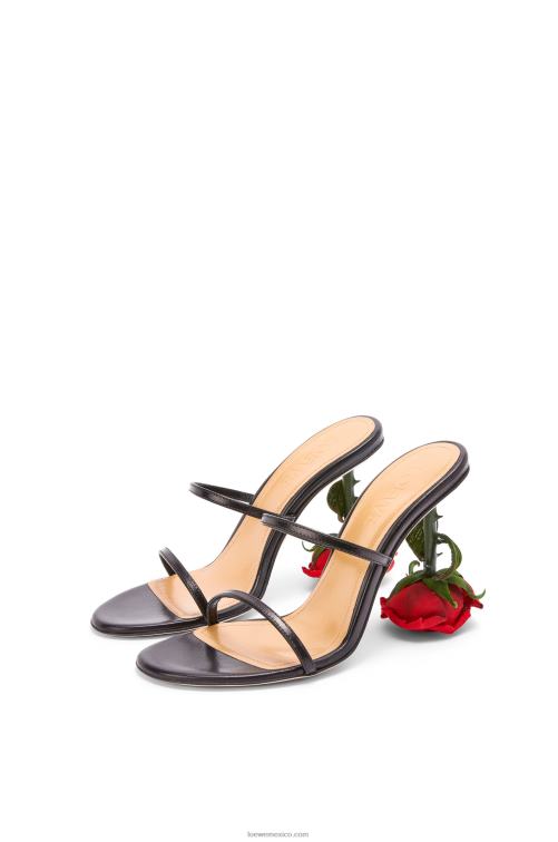 negro Sandalia tacón rosa de cabritilla Loewe R8J8Z713 mujer