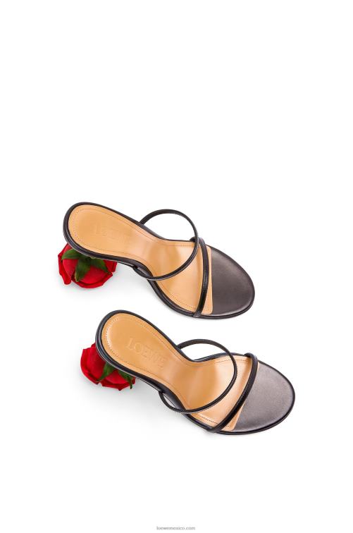 negro Sandalia tacón rosa de cabritilla Loewe R8J8Z713 mujer