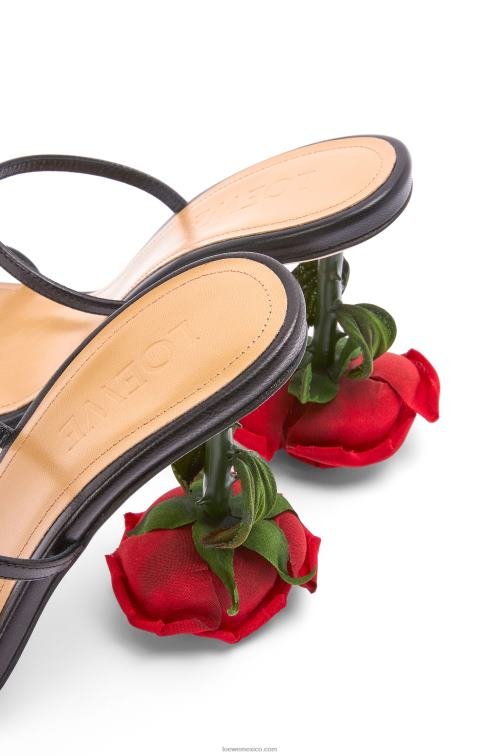 negro Sandalia tacón rosa de cabritilla Loewe R8J8Z713 mujer