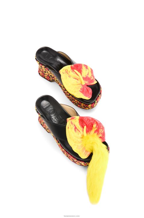 negro/multicolor sandalia con plataforma plana de pétalos en piel de cordero Loewe R8J8Z688 mujer