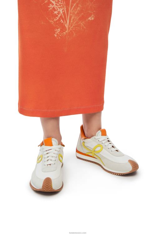 blanco amarillo runner flow de piel de becerro y nailon Loewe R8J8Z639 mujer