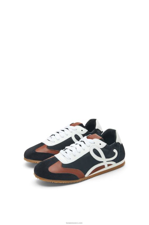 blanco negro zapatillas de ballet de nailon y piel de becerro Loewe R8J8Z667 mujer