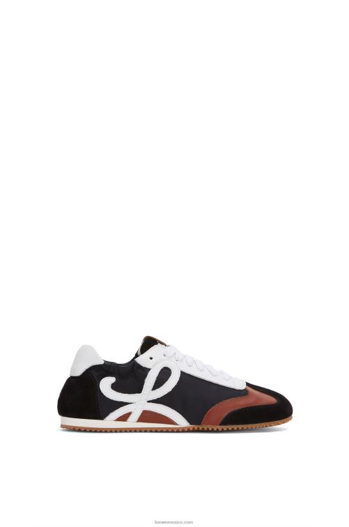 blanco negro zapatillas de ballet de nailon y piel de becerro Loewe R8J8Z668 mujer