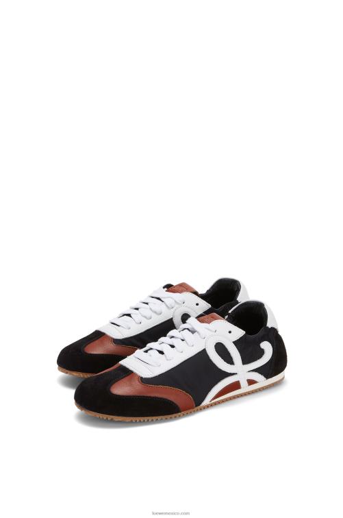 blanco negro zapatillas de ballet de nailon y piel de becerro Loewe R8J8Z668 mujer