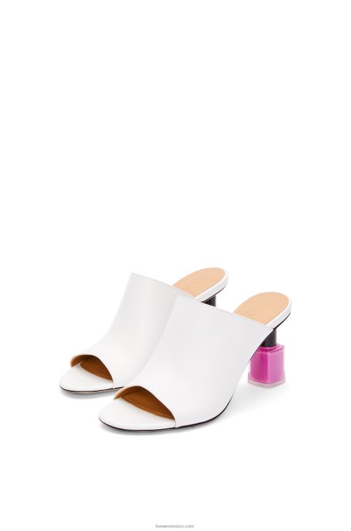 blanco/rosa mule de esmalte de uñas en piel de becerro Loewe R8J8Z758 mujer