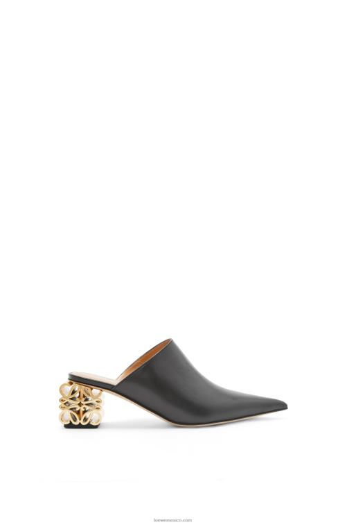 negro Mule con tacón anagrama de piel de becerro Loewe R8J8Z764 mujer