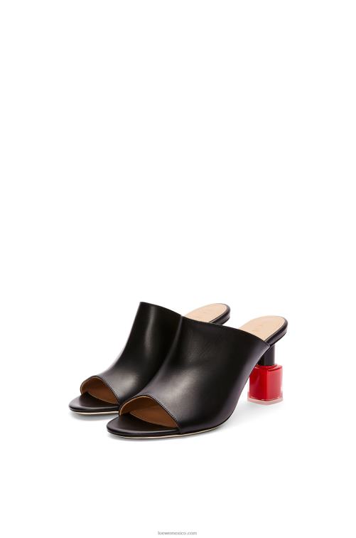 negro/rojo mule de esmalte de uñas en piel de becerro Loewe R8J8Z760 mujer