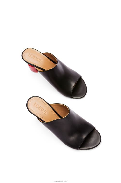 negro/rojo mule de esmalte de uñas en piel de becerro Loewe R8J8Z760 mujer