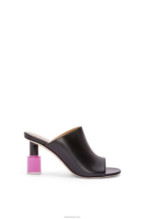 negro/rosa mule de esmalte de uñas en piel de becerro Loewe R8J8Z757 mujer
