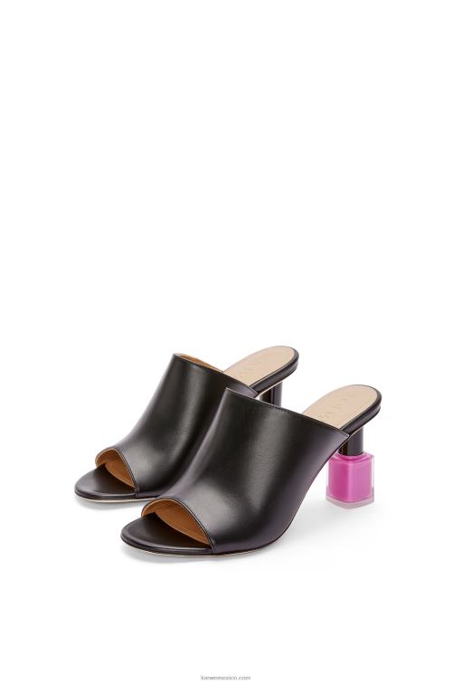 negro/rosa mule de esmalte de uñas en piel de becerro Loewe R8J8Z757 mujer