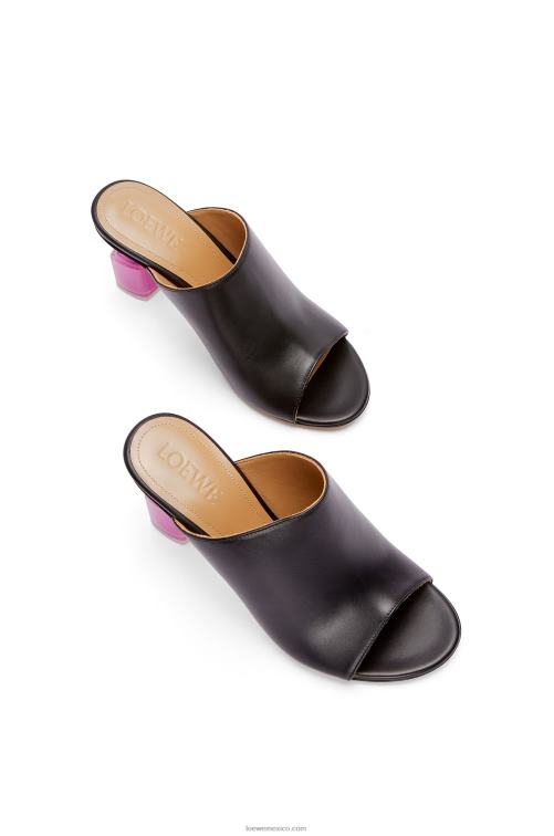 negro/rosa mule de esmalte de uñas en piel de becerro Loewe R8J8Z757 mujer