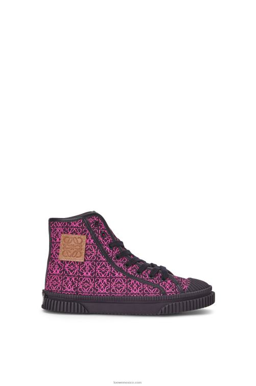 rosa neón/azul marino intenso tenis altos en jacquard anagrama Loewe R8J8Z665 mujer