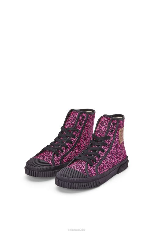 rosa neón/azul marino intenso tenis altos en jacquard anagrama Loewe R8J8Z665 mujer