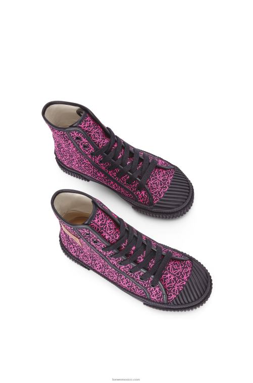 rosa neón/azul marino intenso tenis altos en jacquard anagrama Loewe R8J8Z665 mujer