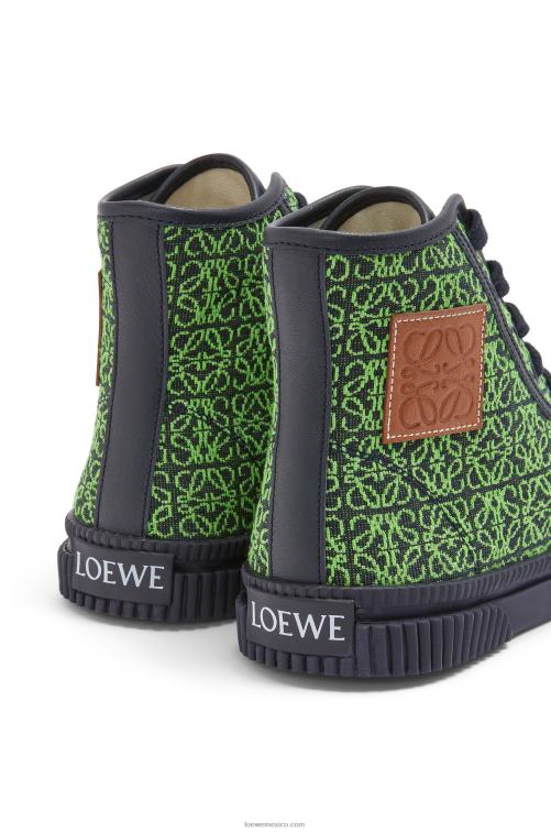 verde manzana/azul marino intenso tenis altos en jacquard anagrama Loewe R8J8Z664 mujer